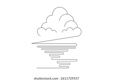 Single one line cloud outline  minimal style vector isolated icon