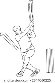 single one line continuous sketch drawing cartoon illustration of Indian Village boy is bathing during a Gully Cricket game, tennis ball cricket illustration