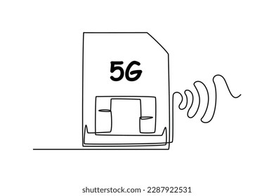 Single one line drawing 5G sim card. 5G technology concept. Continuous line draw design graphic vector illustration.