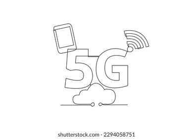 Single one line drawing 5G smartphone. 5G technology concept. Continuous line draw design graphic vector illustration.