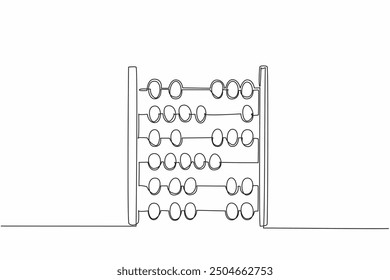 Single one line drawing the abacus from wood. An old-fashioned counting tool. Used by children who are learning. Classic. International Day of Mathematics. Continuous line design graphic illustration