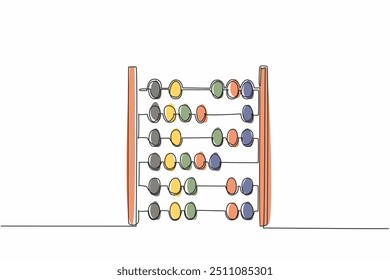 Single one line drawing the abacus from wood. An old-fashioned counting tool. Used by children who are learning. Classic. International Day of Mathematics. Continuous line design graphic illustration
