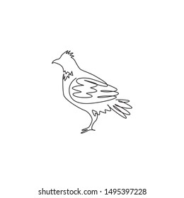 Single One Line Drawing Of Adorable Grouse Bird For Foundation Logo Identity. Shooting Bird Syndicate Mascot Concept For Tradition Icon. Modern Continuous Line Draw Graphic Design Vector Illustration