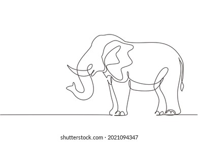 Single one line drawing African elephant. Wild animal. Big cute elephant company logo identity. African zoo animal icon concept. Modern continuous line draw design graphic vector illustration