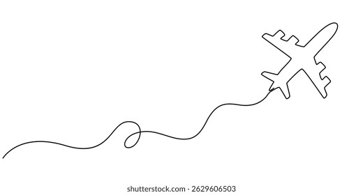 Single one line drawing airplane. vehicle concept. Continuous line draw design graphic vector illustration, Travel plane, airplane continuous line outline vector art illustration. Airplane flight trip