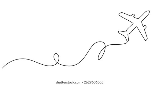 Single one line drawing airplane. vehicle concept. Continuous line draw design graphic vector illustration, Travel plane, airplane continuous line outline vector art illustration. Airplane flight trip