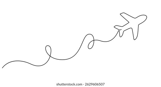 Single one line drawing airplane. vehicle concept. Continuous line draw design graphic vector illustration, Travel plane, airplane continuous line outline vector art illustration. Airplane flight trip