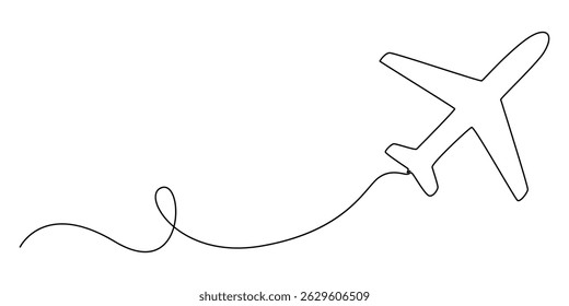 Single one line drawing airplane. vehicle concept. Continuous line draw design graphic vector illustration, Travel plane, airplane continuous line outline vector art illustration. Airplane flight trip