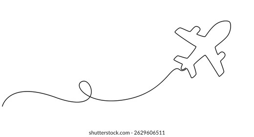 Single one line drawing airplane. vehicle concept. Continuous line draw design graphic vector illustration, Travel plane, airplane continuous line outline vector art illustration. Airplane flight trip