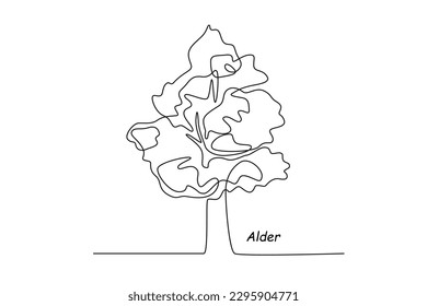 Single one line drawing alder tree. Tree concept. Continuous line draw design graphic vector illustration.