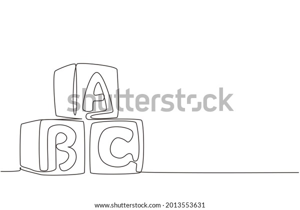 Single one line drawing alphabet cubes with
letters ABC. Block building tower. ABC letters building blocks.
Alphabet cubes with letters. Modern continuous line draw design
graphic vector
illustration