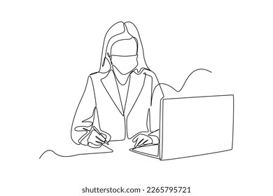 Single one line drawing always wear a mask when sick. Healthcare at office concept. Continuous line draw design graphic vector illustration.