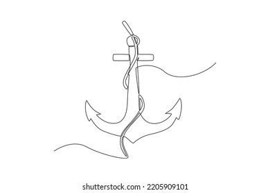 Single one line drawing anchor for stopping a ship . Shipment and logistic concept. Continuous line draw design graphic vector illustration.