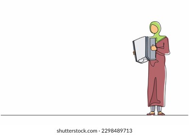 Single one line drawing Arab woman musician playing accordion. Female performer plays acoustic musical instrument. Accordionist perform playing music instrument. Continuous line design graphic vector