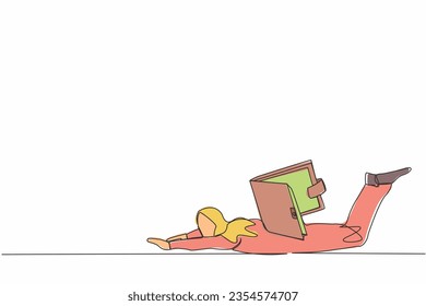 Single one line drawing Arabian businesswoman under heavy wallet burden. Stressed worker feeling bankrupt, no money. Financial crisis due to pandemic. Continuous line draw design vector illustration