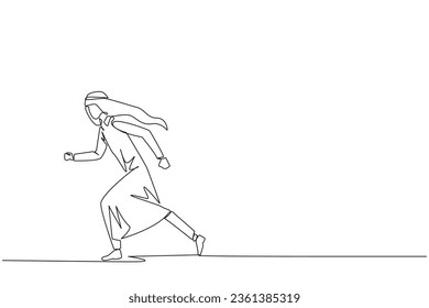 Single one line drawing Arabian businessman doing light exercise. Running aims to maintain heart health. Businessman with healthy life style. Good mental. Continuous line design graphic illustration