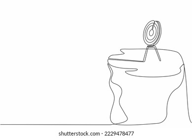 Single one line drawing archery target without arrows on cliff. Dartboard on tripod. Goal achieving concept. Business success strategy symbol. Continuous line draw graphic design vector illustration