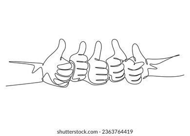 Single one line drawing of arm hands with thumbs up gesture sign. Good service excellence in business and industry sector symbol concept. Modern continuous line draw design graphic vector illustration