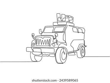 Dibujo de una sola línea de transporte de combate de camión militar blindado