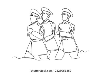 Single one line drawing Army, Air Force and Navy. Military concept. Continuous line draw design graphic vector illustration.
