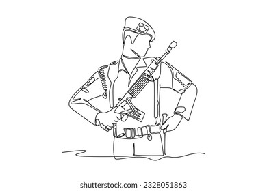 Einzeilige Ziehung der Armee, der Luftwaffe und der Marine. Militärisches Konzept. Grafische Vektorgrafik für kontinuierliche Zeilenzeichnung.