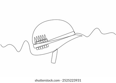 Uma única linha desenhando um capacete do exército com projétil de bala anexado ao capacete. Esteja preparado. O campo de batalha pode acontecer de repente. Dia dos Veteranos da Guerra do Vietnã. Ilustração gráfica de design de linha contínua