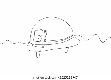 Uma única linha desenhando capacete do exército com ás de corações ligados ao capacete. Soldados de guerra que também precisam de entretenimento para jogar. Dia dos Veteranos da Guerra do Vietnã. Ilustração gráfica de design de linha contínua