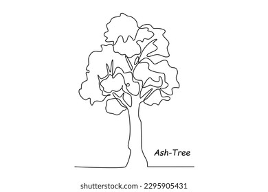 Single one line drawing ash tree. Tree concept. Continuous line draw design graphic vector illustration.