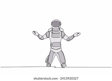 Single one line drawing astronaut despair suffer grief. Sad gesture expression. Depression due to space company bankruptcy. Cosmic galaxy space. Continuous line draw graphic design vector illustration