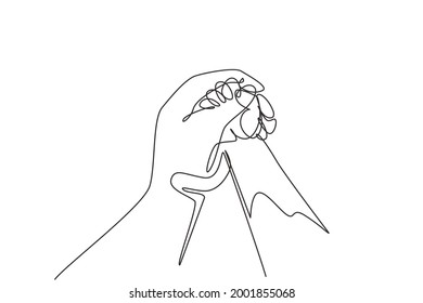 Eine einzige Linie, die die Hand des Babys zeichnet, die den Finger des Vaters hält. Schönes schlafendes Baby. Neugeborenes kleines Mädchen, schläft auf Decke. Modern-Stetig-Liniendesign, Vektorgrafik