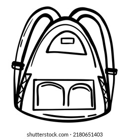 Single one line drawing backpack. Backpack icon. Line style. Vector illustration. Back to school element. 
Hike bag and knapsack. Camping backpack for hiking, travel and tourism.