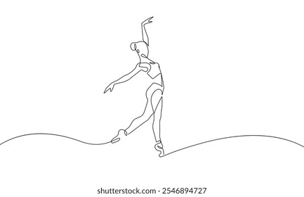 Single One Line Drawing of Ballerina Dancer. Woman Dancing Concept Modern Minimalist Continuous Line Draw Graphic Design Vector Illustration. Not AI!