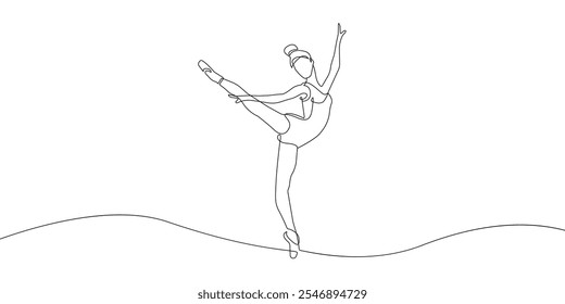 Desenho de uma única linha da bailarina. Mulher Dançando Conceito Moderno Minimalista Linha Contínua Desenho Gráfico Ilustração Vetor Design. Não a IA!