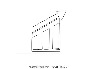 Single one line drawing bar chart and arrow up. Success business concept. Continuous line draw design graphic vector illustration.