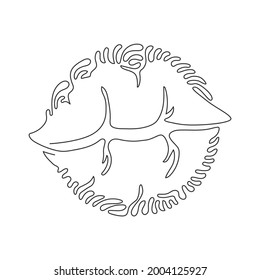 Single one line drawing beautiful red lips. Mark left after firm kiss is placed with bright lipstick. Kiss mark emoji. Swirl curl circle background style. Continuous line draw design graphic vector