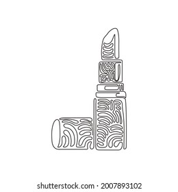 Single one line drawing beautiful lipstick. Glamor shiny red lipstick. Lipstick new open. Women's open red lipstick. Swirl curl style. Modern continuous line draw design graphic vector illustration