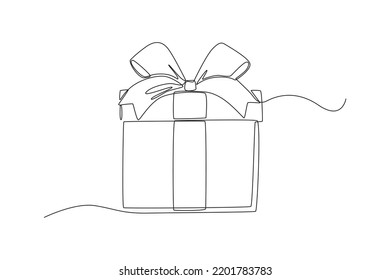 Single one line drawing beautiful gift box with ribbon. Black Friday concept. Continuous line draw design graphic vector illustration.