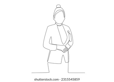 Single one line drawing 
beautiful female bank teller concept. Continuous line draw design graphic vector illustration.