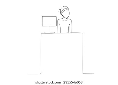 Dibujo de una sola línea 
hermoso concepto de cajera de banco femenina. Ilustración gráfica de vector de diseño de línea continua.