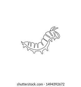 Single one line drawing beauty caterpillar for company logo identity  Eating machines insect mascot concept for pest control service icon  Modern continuous line draw design vector illustration