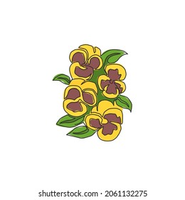 Dibujo de una sola línea belleza fresco híbrido violeta para la decoración de la pared del hogar estampado de afiches de arte. Flor de color marsy decorativa imprimible para tarjeta de invitación. Ilustración de diseño de traza continua moderna