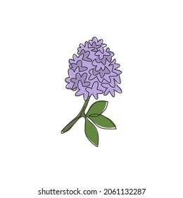 Single one line drawing beauty fresh syringavulgaris for home decor wall art poster print. Printable decorative lilac flower for invitation card. Modern continuous line draw design vector illustration