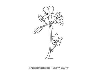 Single one line drawing beauty fresh geranium for wall decor home print art poster. Printable decorative cranesbills flower for card ornament. Continuous line draw design graphic vector illustration