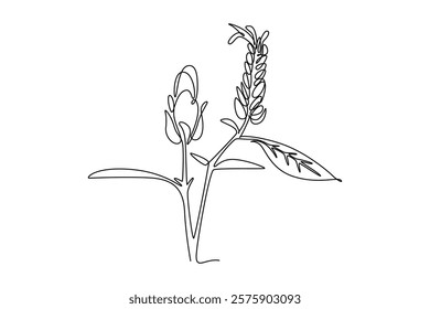 Single one line drawing beauty fresh lollipop plant for home decor wall art poster. Decorative pachystachys lutea for floral card frame. Modern continuous line draw design graphic vector illustration