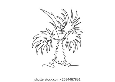 Single one line drawing beauty exotic date palm tree for national park logo. Decorative phoenix dactylifera tree concept for plantation company. Continuous line draw design graphic vector illustration