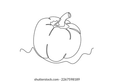 Single one line drawing bell pepper. Vegetable concept. Continuous line draw design graphic vector illustration.