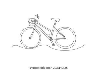 Single one line drawing bicycle. vehicle concept. Continuous line draw design graphic vector illustration.