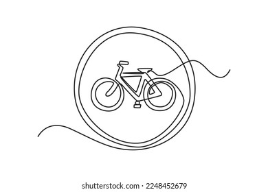 Single one line drawing bicycle sign. Traffic signs Concept. Continuous line draw design graphic vector illustration.