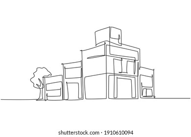 Single one line drawing of big exclusive house architectural exterior. Home building construction isolated doodle minimal concept. Trendy continuous line draw design graphic vector illustration