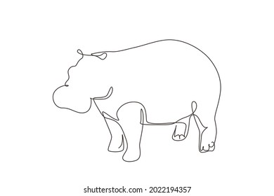 Single one line drawing big cute hippopotamus for company logo identity. Huge wild hippo animal mascot concept for national safari zoo. Modern continuous line draw design graphic vector illustration